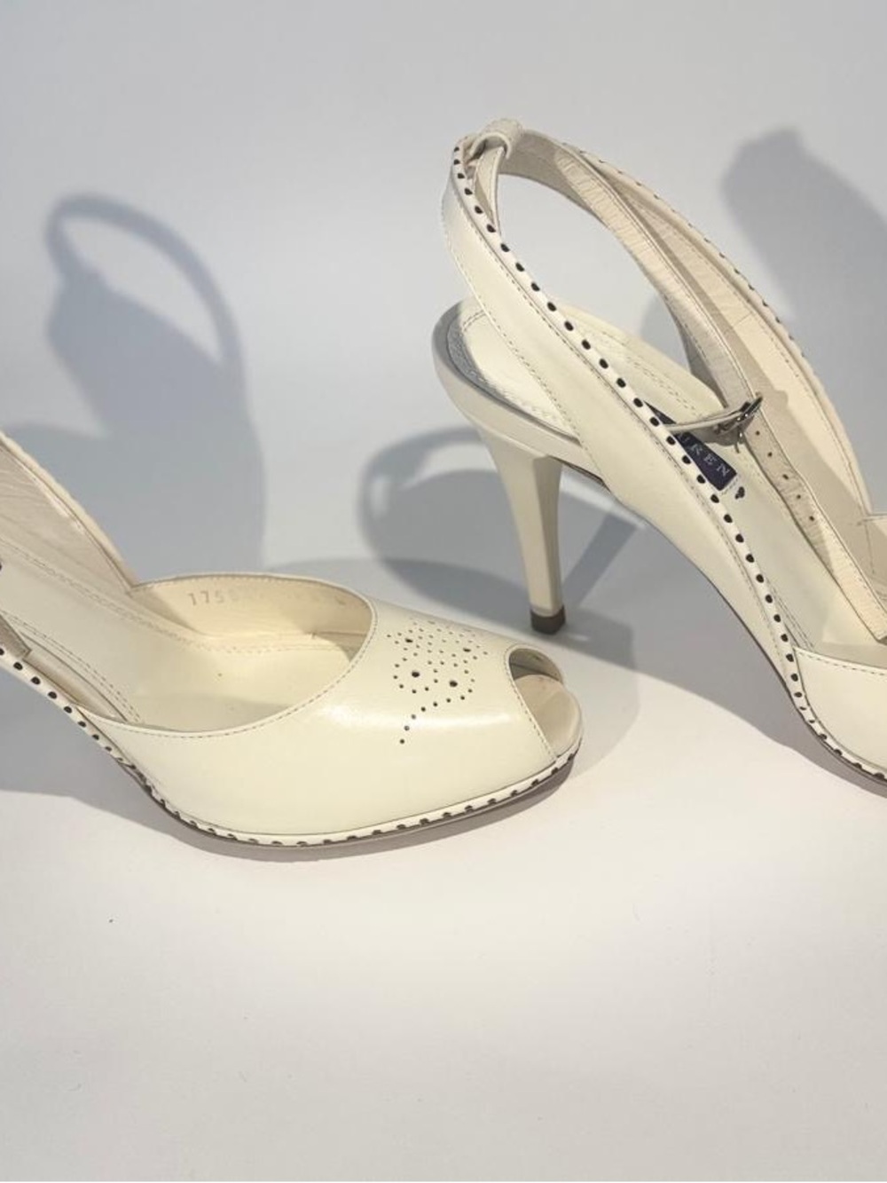 Ralph Lauren Cream Peep-Toe Slingback Heels - Picture 2 of 9